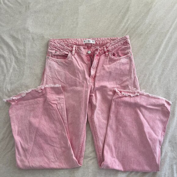 Mango Pink Stone/Acid washed Wide Leg Jean Size 10 - Picture 2 of 4